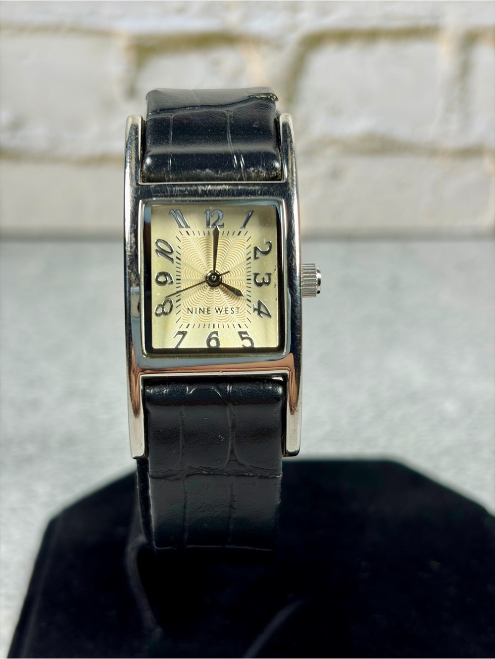 Nine West Ladies Rectangular Quartz Watch Black Strap New Battery